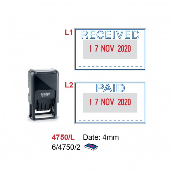 Self Inking Date Stamp 4750P4-L 41x24mm